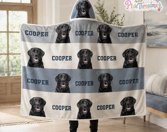 Manta con capucha personalizada para Labrador negro, manta con capucha personalizada con foto de perro, regalo conmemorativo para Labrador, manta con nombre personalizado.