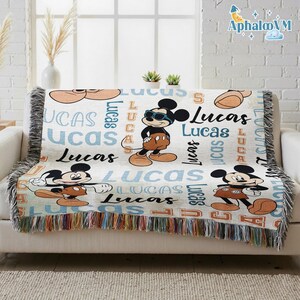 Personalized Watercolor Mickey Mouse Blanket, Disneyland Mickey Blanket, Mickey Mouse Birthday Gifts, Christmas Gift, Mickey Woven Blanket 画像 4