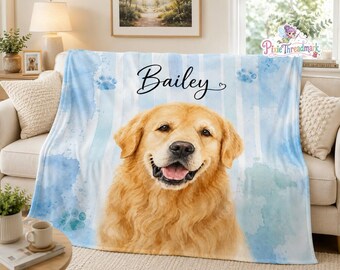 Personalized Pet Photo Blanket, Custom Face Dog Blanket, Pet Memorial Gift, Cat Picture Blanket, Memory Gift, Christmas Gift