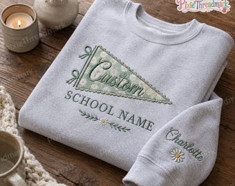 Embroidered School Mascot Striped Sweatshirt, Coquette Bow School Tee, Football Mom Gift, Retro Team Spirit Shirt, Custom Game Day Crewneck