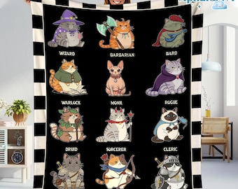 D&D Cats Blanket Dungeons And Cats Blanket Dnd Video Games Blanket Gift for Him Gamer Dad Gift