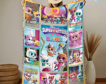 Personalized SuperKitties Blanket | SuperKitties Fleece Blanket | Ginny Sparks Buddy And Bitsy Blanket | SuperKitties Gift