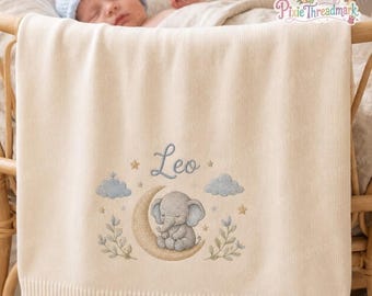 Personalized Baby Blanket Cute Elephant Embroidery, Elephant Animal Nursery Crib Swaddle Blanket Newborn Shower Gift