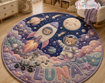 Tapis rond matelassé personnalisé Ours de l'espace astronaute, tapis d'éveil bébé Ours astronaute, tapis de sol pour chambre de bébé sur le thème de l'espace