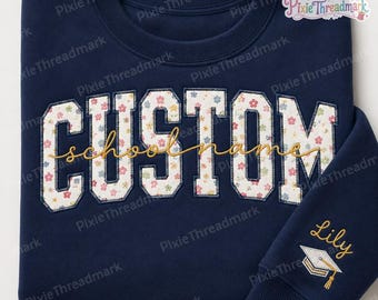 Embroidered School Mascot Gingham Applique Shirt, Custom School Team Shirt, Team Mascot Shirt, Custom Sports Tee, School Name Spirit Tee