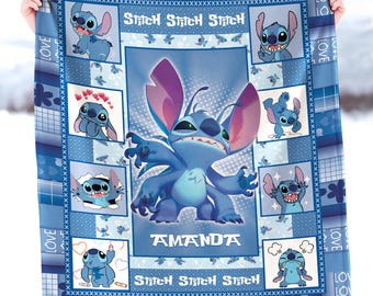 Personalized Stitch Blanket, Disneyland Stitch Blanket, Stitch Birthday Gifts, Stitch Blanket For Kids, Baby Shower Gifts