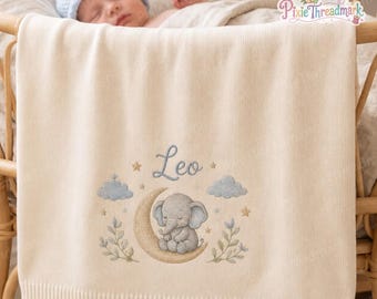 Personalized Baby Blanket Cute Elephant Embroidery, Elephant Animal Nursery Crib Swaddle Blanket Newborn Shower Gift