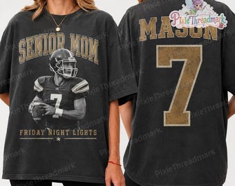T-shirt personnalisé avec photo pour maman de joueur de football américain senior, T-shirt personnalisé avec nom et numéro du joueur, Cadeau pour maman fan de football américain du vendredi soir