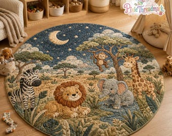 Tapis enfant animaux de safari, tapis de sol jungle pour bébé, tapis matelassé lion éléphant girafe pour chambre d'enfant, tapis d'éveil pour tout-petit, décoration intérieure