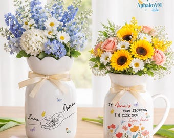 Personalized Grandma's Garden Vase, Custom Mama Grandma Flower Vase, Mothers Day Gift, If..were flowers I’d we’d pick you Ceramic Flower