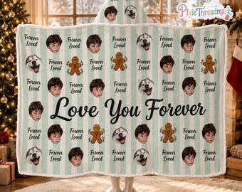 Manta con capucha personalizada con foto familiar, manta personalizada con la frase "Te amo para siempre", regalo para mamá, abuela y niños.