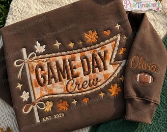 Personalized Football Gameday Crew Embroidered Sweatshirt, Custom Football Pennant Sweatshirt, Fall Game Day Crewneck, Football Mom Shirt