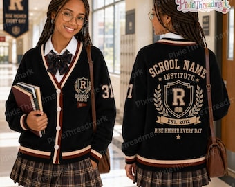 Personalized School Pride Sweater, Custom School Name Cardigan, High School Spirit Wear, Senior Class Gift, Graduation Gift, School Outfit