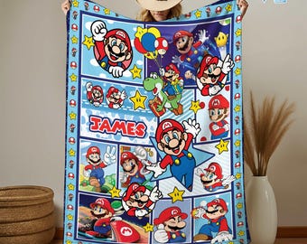 Custom Super Mario Fleece Blanket, Super Mario Blanket, Mario Bros Blanket, Mario Video Games, Mario Blanket, Christmas Gifts