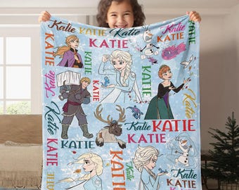 Personalized Frozen Fleece Blanket | Frozen Elsa Anna Kristoff Olaf Sven Blanket | Disneyland Birthday Blanket | Kids Birthday Gift