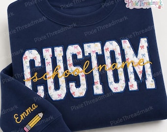 Embroidered Custom Mascot Quarter Sweatshirt, School Spirit Shirt, Personalized Gingham College Shirt, Back To School Tee, Game Day Gift