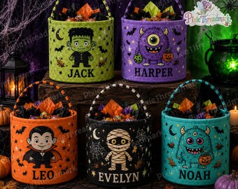 Custom Monsters Halloween Candy Basket, Trick or Treat Candy Basket, Vampire Mummy Kids Halloween Bucket, Kids Boo Basket, Halloween Gift