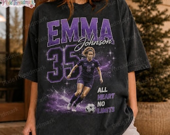 T-shirt met gepersonaliseerde foto van een voetballer, T-shirt met naam en nummer, T-shirt voor de senioravond, cadeau voor meiden met teamgeest, T-shirt voor moeders van senioren