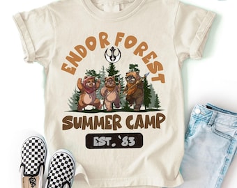 Retro 90S Starwars Ewoks Endor Forest Summer Camp T-Shirt, Family Birthday Gift Adult Kid Toddler Comfort Colors, Star War Ewoks Endor Shirt