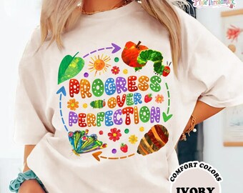 Comfort Colors Progress Over Perfection Shirt, Teacher Back To School Tee, Teacher Inspirational Quote Shirt, Kindergarten Teacher Tee