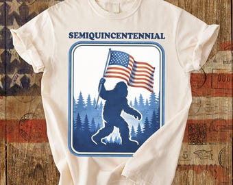 Funny Bigfoot Patriotic T-Shirt, Sasquatch America 250 Year Comfort Colors Tee, Camping USA Shirt, Funny Mens 4th of July Retro TShirt