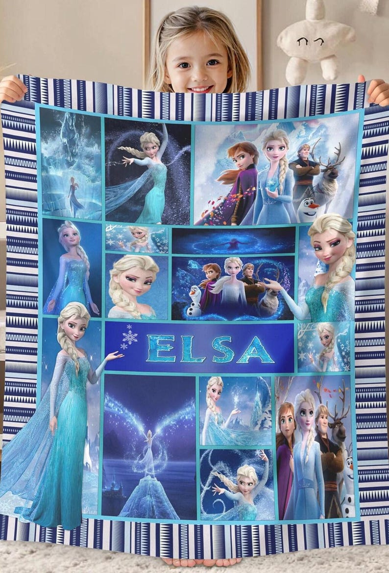 Personalized Frozen Movie Blanket, Frozen Elsa Anna Olaf DisneyWorld Blanket, Christmas Gift, Cartoon Fleece Blanket, Cartoon Quilt image 2
