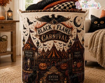Panier à linge Black Flame Carnival, panier matelassé Halloween, panier à linge effrayant avec chauves-souris et citrouilles, panier de rangement gothique carnaval