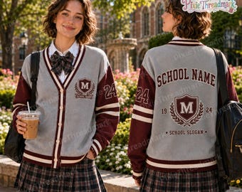 Personalized School Spirit Cardigan, Custom School Name Cardigan, High School Game Day Wear, Senior Class Gift, School Pride Gift