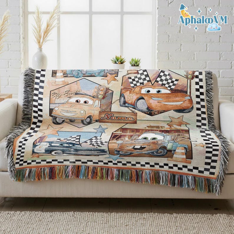 Personalized Cars Lightning McQueen Woven Blanket, Disneyland Blanket, Cars Movie Blanket, Birthday Gifts for Kids image 3