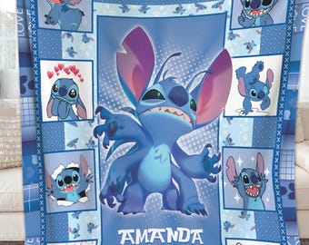 Personalized Stitch Blanket, Disneyland Stitch Blanket, Stitch Birthday Gifts, Stitch Blanket For Kids, Baby Shower Gifts