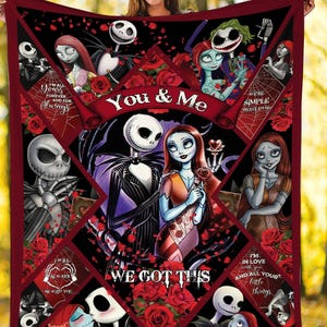 Nightmare Before Christmas Fleece Blanket, Jack and Sally Couple Blanket, Jack Skellington Blanket, NBC Blanket, Couple Matching Blanket image 1