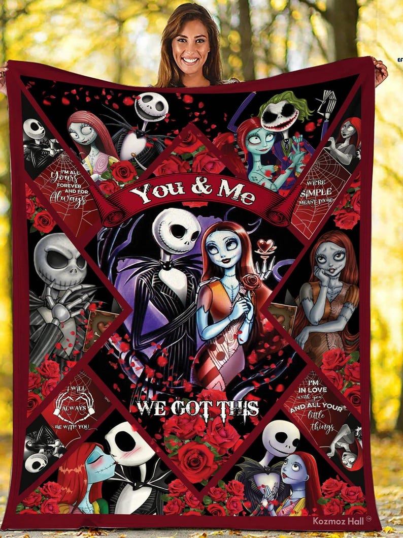 Nightmare Before Christmas Fleece Blanket, Jack and Sally Couple Blanket, Jack Skellington Blanket, NBC Blanket, Couple Matching Blanket image 1