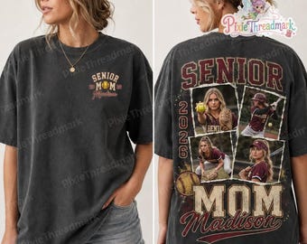 T-shirt photo personnalisé recto-verso pour senior 2027, T-shirt personnalisé pour maman de joueuse de softball avec nom et numéro, T-shirt pour joueuse senior