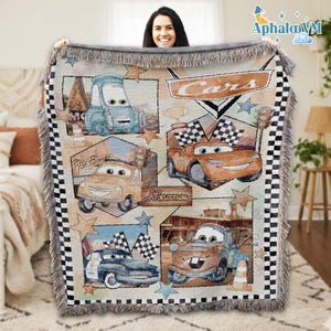 Personalized Cars Lightning McQueen Woven Blanket, Disneyland Blanket, Cars Movie Blanket, Birthday Gifts for Kids image 1