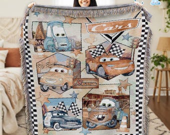 Personalized Cars Lightning McQueen Woven Blanket, Disneyland Blanket, Cars Movie Blanket, Birthday Gifts for Kids
