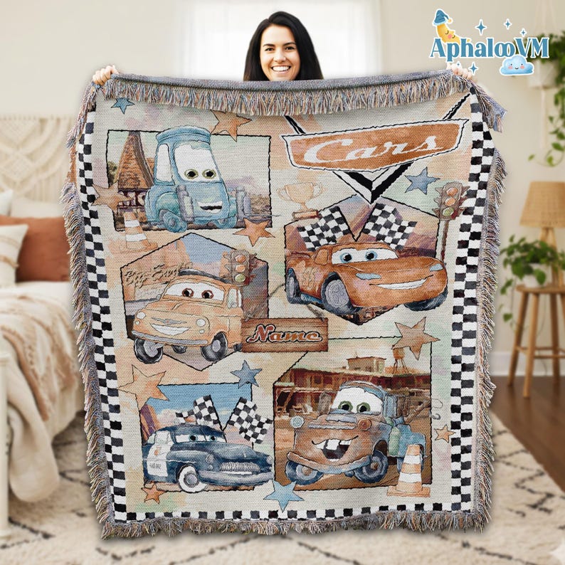 Personalized Cars Lightning McQueen Woven Blanket, Disneyland Blanket, Cars Movie Blanket, Birthday Gifts for Kids image 1