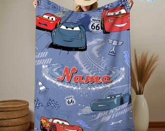 Custom Name Cars Movie Blanket, Lightning McQueen Blanket, Cars Land Blanket, Birthday Boy Gifts Fleece Blanket