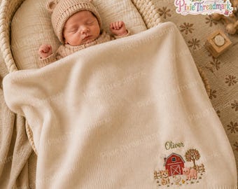 Couverture bébé cochon personnalisée, couverture ferme brodée avec prénom, décoration florale pour chambre de bébé, cadeau de naissance, souvenir de nouveau-né