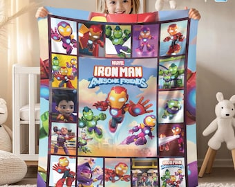 Iron Man and His Awesome Friends Blanket, MCU Iron Man Blanket, Superhero Blanket, Christmas Gift, Iron Man Blanket Gifts for Kids