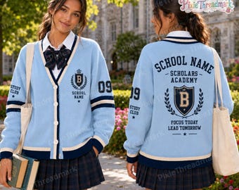 Custom School Sweater Cardigan, Personalized School Name, High School Spirit Cardigan, Senior Gift, Graduation Outfit, School Pride Wear