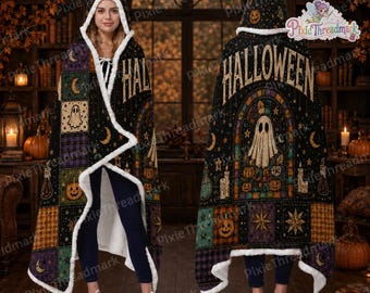 Ghost Halloween Hooded Blanket, Spooky Ghost Wearable Blanket, Cute Holiday Throw, Cozy Fall Halloween Gift