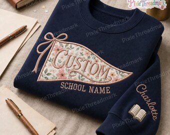 Embroidered Custom Mascot Sweatshirt, Custom Set Applique College Shirt, Back To School Gift, Custom School Spirit Tee, Game Day Gift