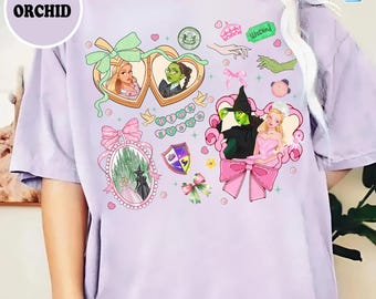Coquette Bow Locket Style Shirt geïnspireerd op de film Wicked, roze en groene Wicked shirt, Glinda en Elphaba shirt, Wicked Changed for Good