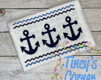 Faux Smocked Anchor Trio Embroidery, Summer Embroidery