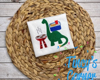 Dinosaur Grillin' Applique, Animal Applique, Summer Applique