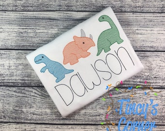 Dinosaur Trio Embroidery, Animal Embroidery