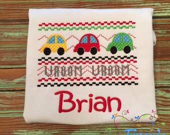 Faux Smocked Cars Embroidery, Transportation Embroidery