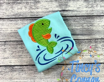 Jumping Fish in Water Applique, Animal Applique