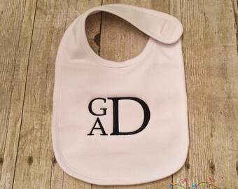 Stacked Block Monogram White Bib with Three Initials