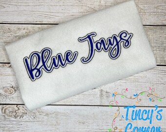 Blue Jays Script Embroidery, Mascot Embroidery